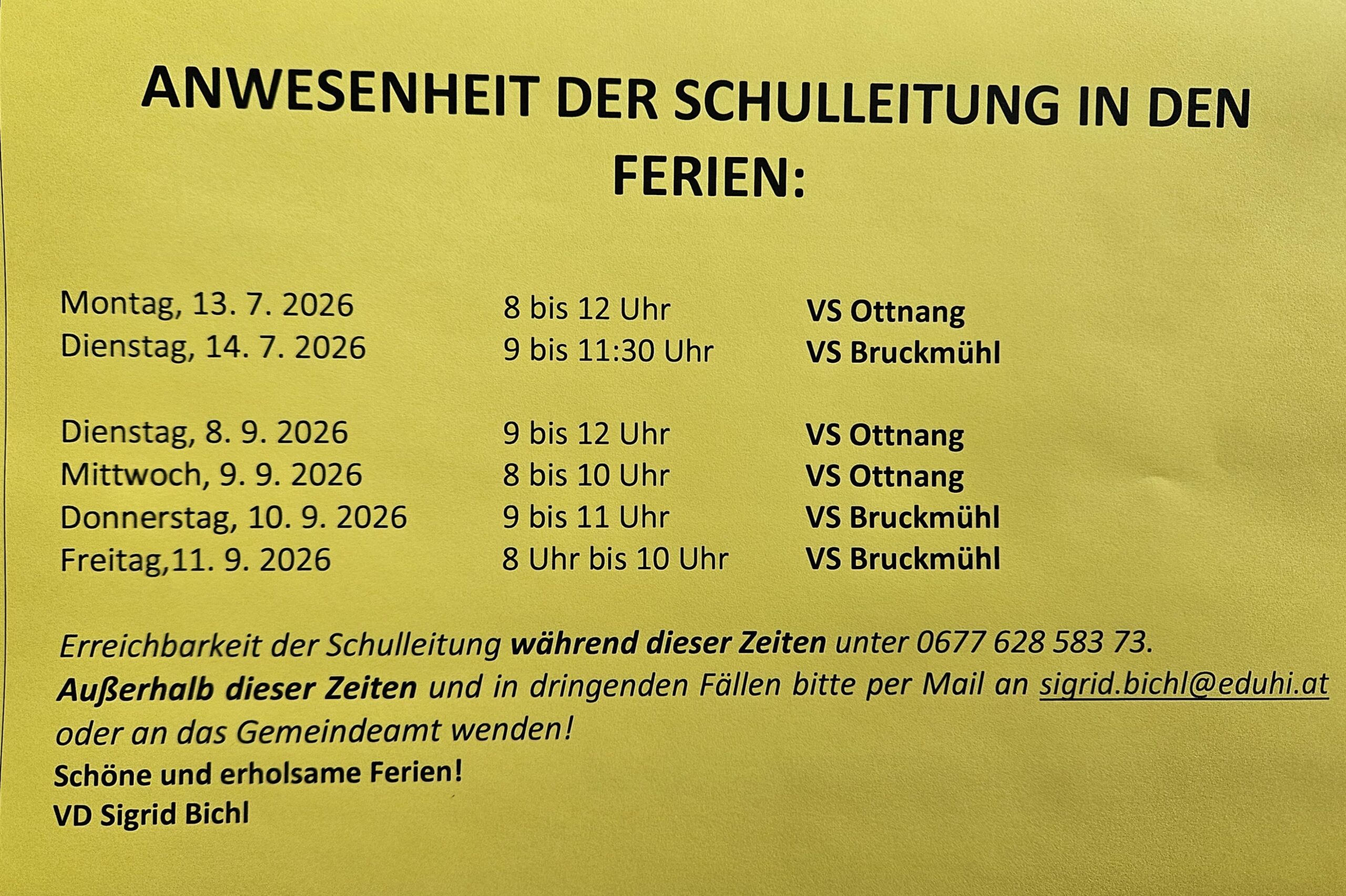 Anwesenheit der Schulleitung in den Ferien
